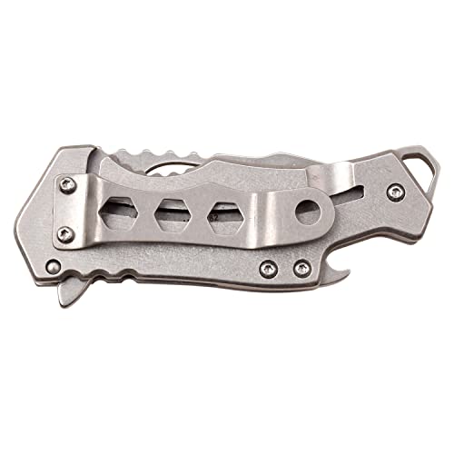 MTECH USA – Folding Knife – Stonewashed Stainless Steel Blade and Handle w/We The People Laser Etching, Frame Lock, Bottle Opener, Pocket Clip, EDC, MT-A882SAF