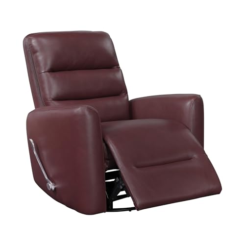 Lexicon Swivel Glider Recliner Chair, Comfy Nursery Glider, Faux Leather Recliner, Manual Reclining Chair for Living Room/Office/Apartment, Red