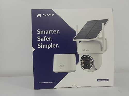 ANSQUE Security Cameras Wireless Outdoor Home System, 2 Camera Kit, No Subscription Fees, Solar Powered, Local Storage, 365-Day Battery Life, 360°PTZ Surveillance, Auto Tracking, 2K Color Night Vision