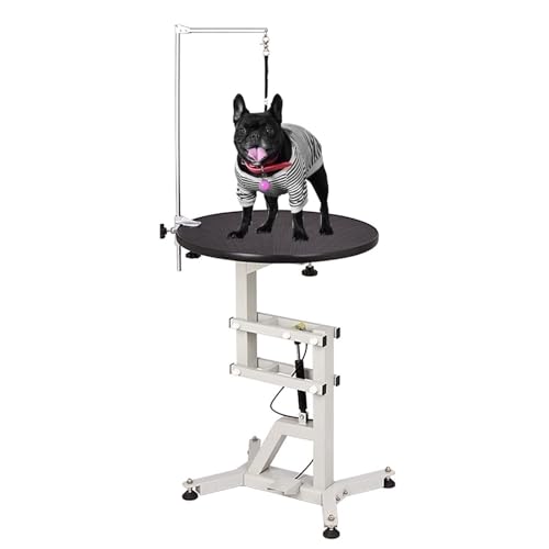 Dog Grooming Table for Small/Middle Dogs, Hydraulic Pet Grooming Table with Adjustable Overhead Arm and Noose, Range 21-36 Inch (Round Table Black)