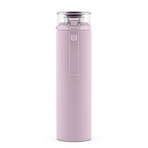 Ello Syndicate 20oz Reusable Glass Water Bottle with One-Touch Leak Proof Flip Lid, Protective Non-Slip Silicone Sleeve, Carry Loop for Coffee, Tea and Water, BPA-free, Dishwasher Safe, Cashmere Pink