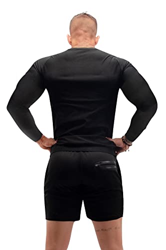 FUXERT Sauna Shirt for Men Long Sleeve Sauna Suit Sweat Compression Top Weight Loss Body Shaper for Workout Sports(BK S)