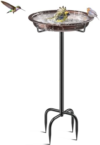 35.5In Freestanding Metal Birdbaths Bowl Outdoor, Free Standing Garden Bird Bath Bird Feeder Bowl with Metal Stake, Detachable Decoration Spa Birdfeeder for Garden Patio Yard Lawn (Retro Copper)