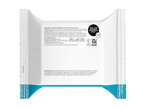 Amazon Basics Hydrating Makeup Remover Wipes, 25 wipes