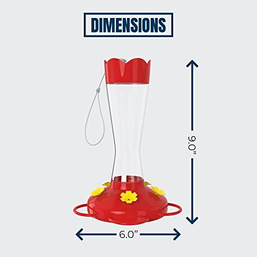 MEKKAPRO Two-Pack Hummingbird Feeders for Outdoors Hanging Made from Glass, 10oz, Hanging 5 Nectar Feeding Stations, Top Fill Hummingbird Feeder, Bright Red, Backyard Feeder (10 Ounce - 2 Pack)