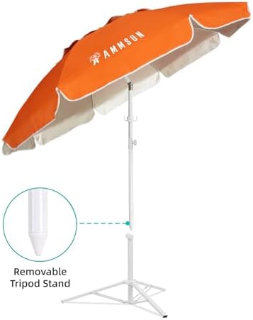 AMMSUN Shade Umbrella, Premium Portable Umbrella with Stand, 6.5ft Lightweight Free Standing Canopy for Sporting Games, Adjustable Instant Sun Protection and Easy to Carry, Orange