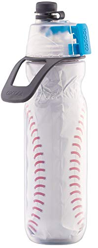 O2COOL Mist 'N Sip Misting Water Bottle 2-in-1 Function With No Leak Pull Top Spout Sports Reusable Water Bottle - 20 oz (2 Pack Baseball)