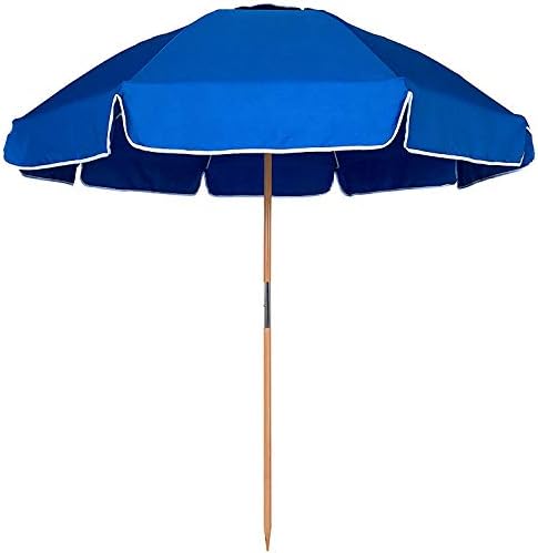 AMMSUN 7.5ft Heavy Duty High Wind Beach Umbrella Commercial Grade with Air Vent Ash Wood Pole & Carry Bag UPF 50+ Sun Protection for Patio Garden Pool Backyard Blue