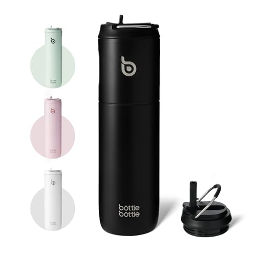 BOTTLE BOTTLE Insulated Water Bottle 24oz with Straw Lid and Handle for Sports Travel Gym Stainless Steel Water Bottles Double-Wall Vacuum Metal Thermos Bottles Leak Proof BPA-Free (Peak Gray)