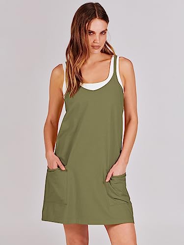 ANRABESS Women Summer Mini Romper Dress Workout Tennis Active Sports Athleisure Outfits built in Shorts Trendy Vacation Army Green Small