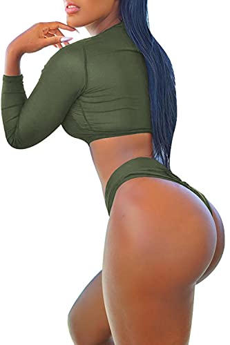 ALBIZIA Women's Sexy Brazilian Triangle Swimsuit 3 Piece Bathing Suit XL Army Green