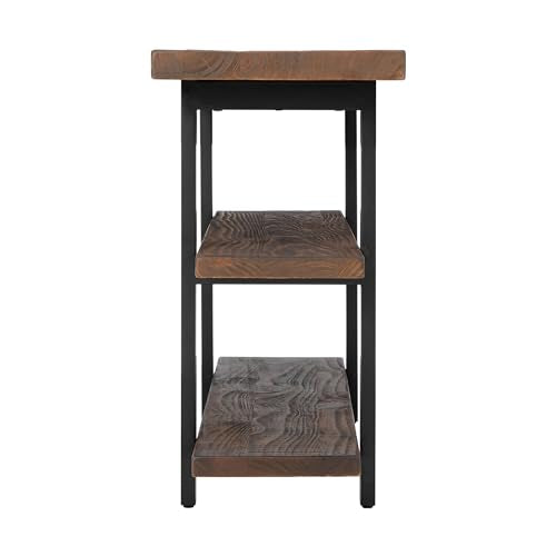 Alaterre Furniture Pomona 48" Solid Pine Wood Media Console Table with 2 Open Shelves and Metal Legs - 3-Tier Storage Display and Rustic Industrial Accent Furniture in Natural Finish