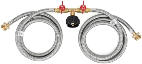 Stanbroil 5 Feet Stainless Braided Propane 2 Way Splitter Adapter Hose with Shut Off Valve Perfect for Camping, Heater, Grill, Stove