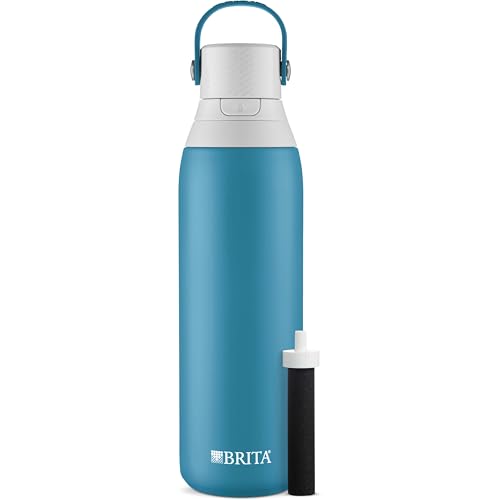 Brita Stainless Steel Premium Filtering Water Bottle, BPA-Free, Reusable, Insulated, Replaces 300 Plastic Water Bottles, Filter Lasts 2 Months or 40 Gallons, Includes 1 Filter, Carbon - 20 oz.