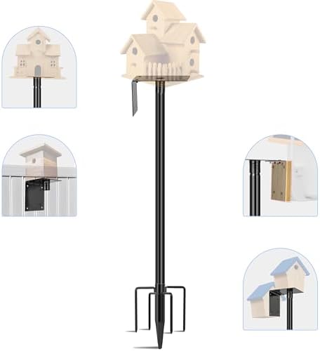Ottsuls Bird Feeder Pole, 76 Inch Heavy Duty Bird House Pole Kit for Outdoors, with Wooden Board, 5-Prong Base Feeding Station for Wild Birds Watching, Adjustable Feeder Stand (House Not Included)