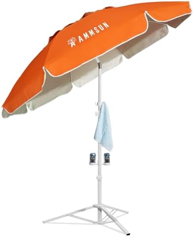 AMMSUN Shade Umbrella, Premium Portable Umbrella with Stand, 6.5ft Lightweight Free Standing Canopy for Sporting Games, Adjustable Instant Sun Protection and Easy to Carry, Orange