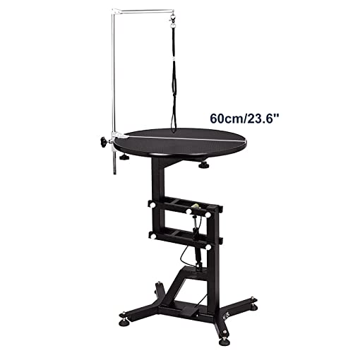 Hydraulic Pet Dog Grooming Table,Heavy Duty w/Adjustable Arm&Noose,Range 29-40 Inch,Maximum Capacity Up to 220LBS (Round Table)