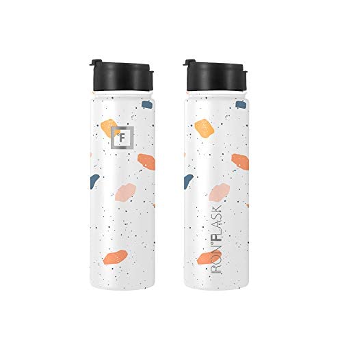 IRON °FLASK Sports Water Bottle - Wide Mouth with 3 Straw Lids - Stainless Steel Gym & Outdoor Bottles for Men, Women & Kids - Double Walled, Insulated Thermos, Metal Canteen - Terrazzo, 22 Oz