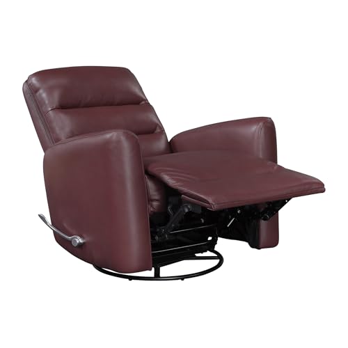 Lexicon Swivel Glider Recliner Chair, Comfy Nursery Glider, Faux Leather Recliner, Manual Reclining Chair for Living Room/Office/Apartment, Red
