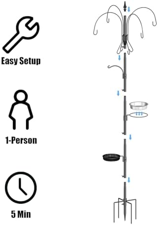 Bird Feeding Pole, 75 Inch 4 Hooks Heavy-Duty Feeder and Water Dispenser Shepherd Hook, Feeding Station With Ground Stake, Outside