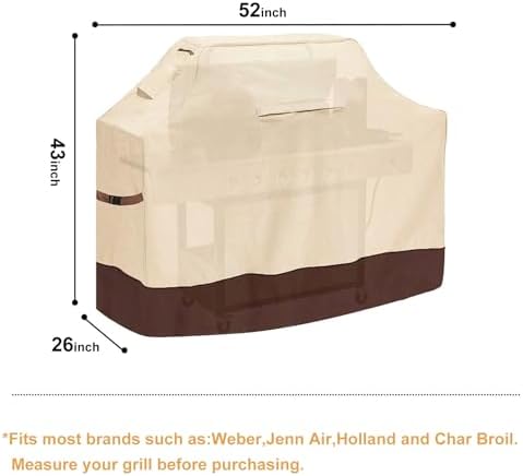 Vailge Grill Cover,52-inch Waterproof BBQ Cover,600D Heavy Duty Gas Grill Cover, UV & Dust & Rip & Fading Resistant,Suitable for Weber, Brinkmann, Char Broil Grills and More,Beige
