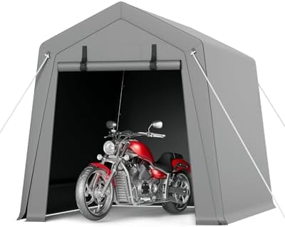 6 x 8 ft Carport Storage Shed, Portable Garage with Roll-up Zipper Door, Heavy Duty Waterproof Tarp, Storage for Motorcycle, Bike, Firewood, Garden Tools