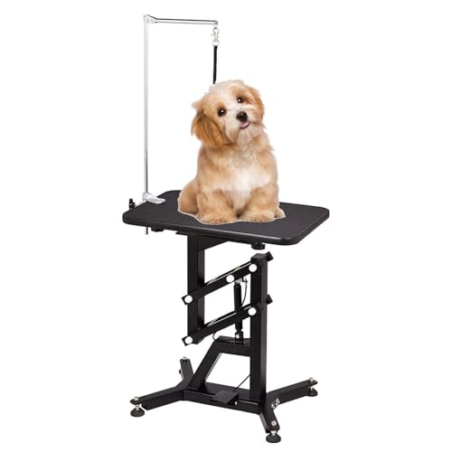 Hydraulic Pet Dog Grooming Table, Heavy Duty with Adjustable Arm and Noose, for Large/Medium Dogs Pets, Range 29-40 Inch, Maximum Capacity Up to 220LBS (Square Table One Size)