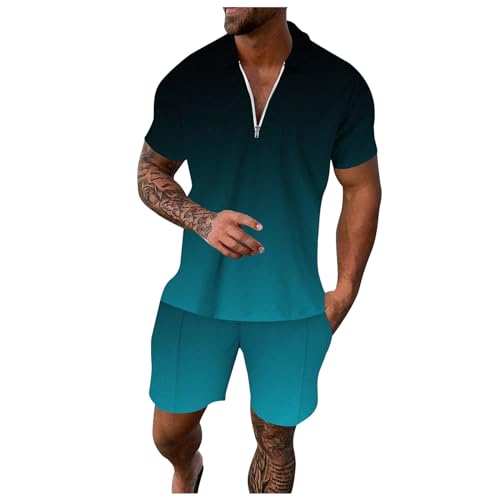 Two Piece Outfits Set for Men Printed Short Sleeve Polo Shirts Shorts Set Men’s Short Set Outfit 2 Piece Tracksuits 2 Piece Sets For Men