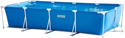 Intex 14.75' x 86" x 33" Rectangular Frame Above Ground Outdoor Backyard Swimming Pool with Flow Control Valve for Quick Draining, Blue