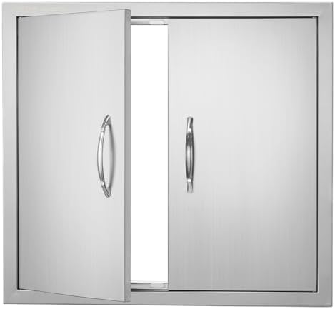 VEVOR BBQ Access Door, 26W x 24H Inch Double Outdoor Kitchen Door, Stainless Steel Flush Mount Door, Wall Vertical Door with Handles, for BBQ Island, Grilling Station, Outside Cabinet, Silver
