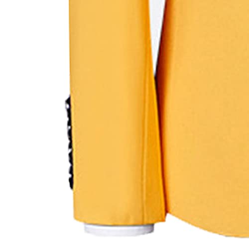 Casual 2 Button Suits for Men Slim Fit Notched Lapel Business Sets Solid Color Wedding Formal Jacket Vest Pants (Yellow,Medium)