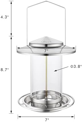 iBorn Metal Bird Feeders for Outdoors,Easy Clean Bird Seed Feeder,Hanging Bird Feeder for Seeds with Gift Box,3-Second Refill Bird Feeder,Nickle 6 Port (Seed is not Included)