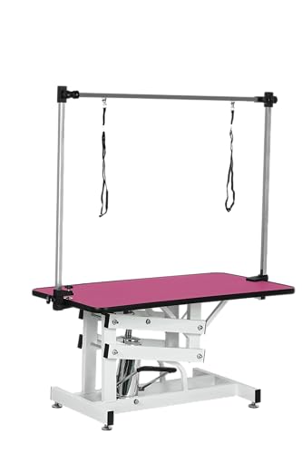 HXUHUWS Hydraulic Pet Grooming Table with Adjustable Arm and Non-Slip Surface, Pink