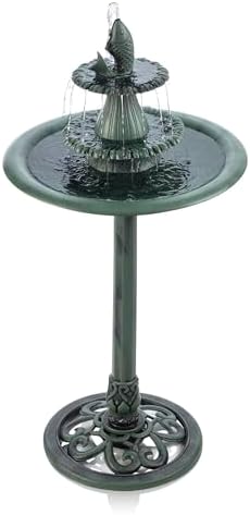Alpine Corporation TEC104 Outdoor Floor 3-Tiered Pedestal Soothing Cascading Waterfall Fountain with Birdbath, 40", Green