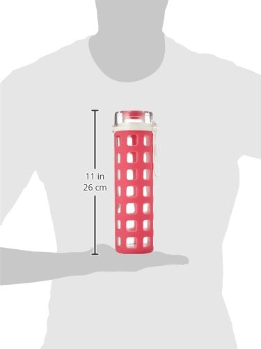 Ello Syndicate Glass Water Bottle with One-Touch Flip Lid and Protective Silicone Sleeve and Carry Loop, BPA Free, Dishwasher Safe, Pink, 20oz