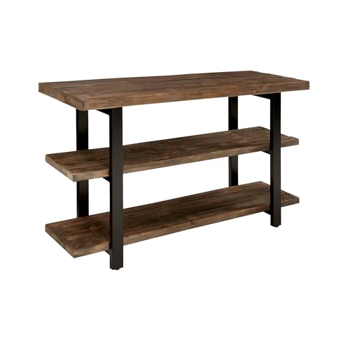 Alaterre Furniture Pomona 48" Solid Pine Wood Media Console Table with 2 Open Shelves and Metal Legs - 3-Tier Storage Display and Rustic Industrial Accent Furniture in Natural Finish