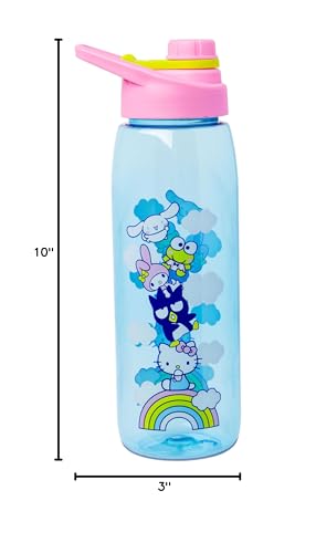 Silver Buffalo Sanrio Hello Kitty and Friends on a Rainbow Featuring Badtz-Maru, My Melody, Keroppi, and Cinnamoroll Water Bottle with Screw Lid, 28 Ounces