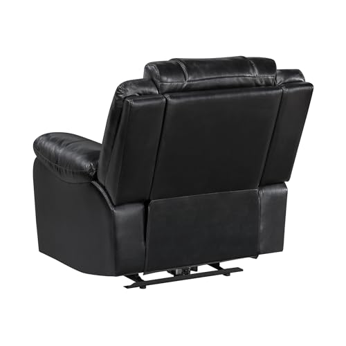 Lexicon Power Recliner Chair, Faux Leather Upholstered Home Theater Seating with LED Lighting, USB Charging Ports, Single Wall Hugger Reclining Chair for Living Room/Bedroom Easy Assembly, Black