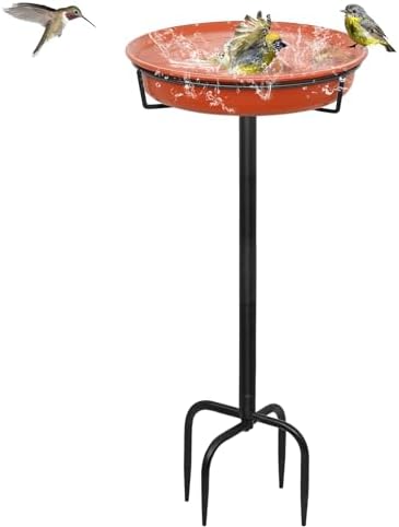 35.5In Freestanding Birdbaths Bowl Outdoor, Standing Garden Bird Bath Bird Feeder Bowl with Metal Stake, Detachable Decoration Spa Birdfeeder for Garden Patio Yard Lawn, 4 Spiky Feet (B)