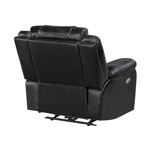 Lexicon Power Recliner Chair, Faux Leather Upholstered Home Theater Seating with LED Lighting, USB Charging Ports, Single Wall Hugger Reclining Chair for Living Room/Bedroom Easy Assembly, Black