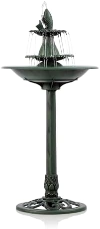 Alpine Corporation TEC104 Outdoor Floor 3-Tiered Pedestal Soothing Cascading Waterfall Fountain with Birdbath, 40", Green