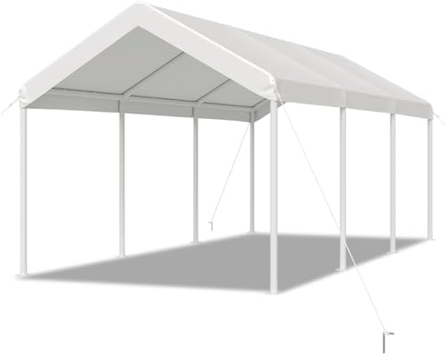 Aoxun 10x20 ft Heavy Duty Carport with Tarp & Wind Resistance Portable Carport Car Tent Outdoor Car Port with Tear Resistant Canopy, No Sidewall - White