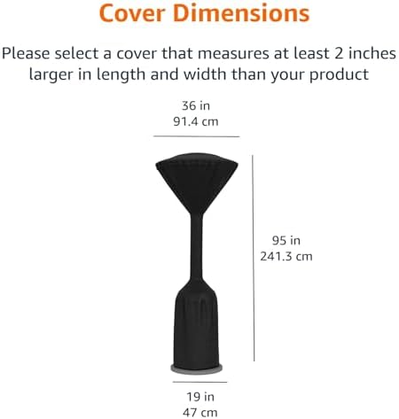 Amazon Basics Outdoor Round Stand Up Patio Heater Cover, Black, 36"L X 36"WX 95"