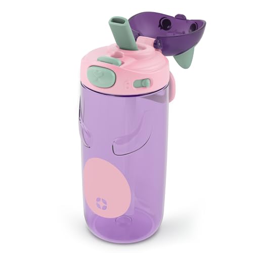 Ello Ellies 16oz Plastic Kids Water Bottle with Straw and Built-in Carrying Handle and Leak-Proof Locking Lid for School backpack, Lunchbox and Outdoor Sports, Cat