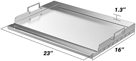 Skyflame Universal Stainless Steel Griddle Plate with Even Heating Bracing for BBQ Charcoal/Gas Grills, 23" x 16" Rectangular Hibachi Flat Top Griddle for Indoor/Outdoor Cooking