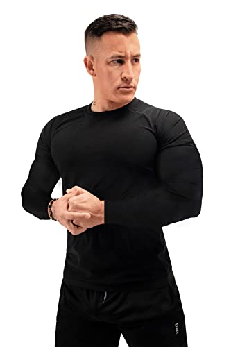 FUXERT Sauna Shirt for Men Long Sleeve Sauna Suit Sweat Compression Top Weight Loss Body Shaper for Workout Sports(BK S)
