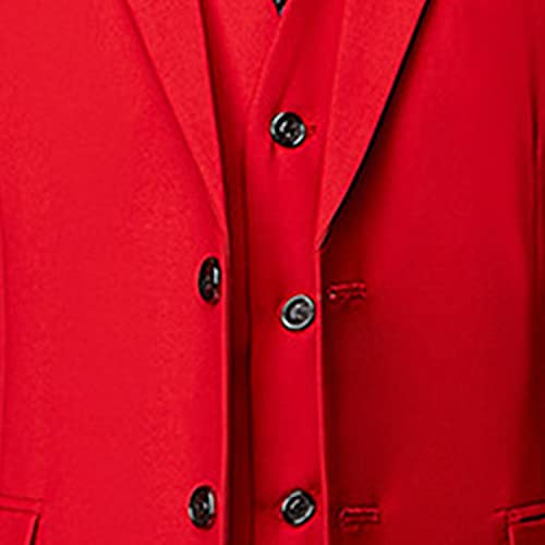 Casual 2 Button Suits for Men Slim Fit Notched Lapel Business Sets Solid Color Wedding Formal Jacket Vest Pants (Red,Medium)