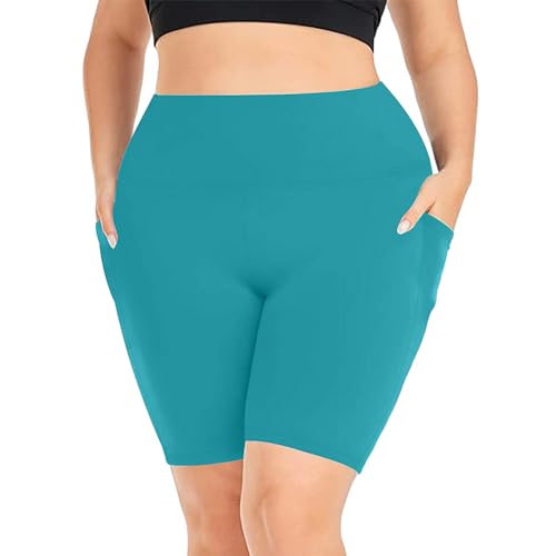 Generic Biker Shorts Women Plus Size High Waisted Tummy Control Gym Workout Running Athletic Shorts with Pockets Mint Green, 4X-Large