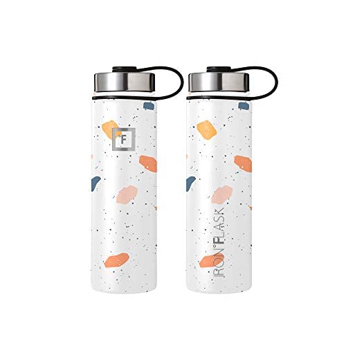 IRON °FLASK Sports Water Bottle - Wide Mouth with 3 Straw Lids - Stainless Steel Gym & Outdoor Bottles for Men, Women & Kids - Double Walled, Insulated Thermos, Metal Canteen - Terrazzo, 22 Oz
