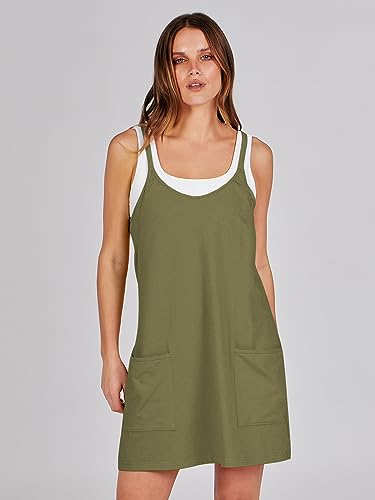 ANRABESS Women Summer Mini Romper Dress Workout Tennis Active Sports Athleisure Outfits built in Shorts Trendy Vacation Army Green Small